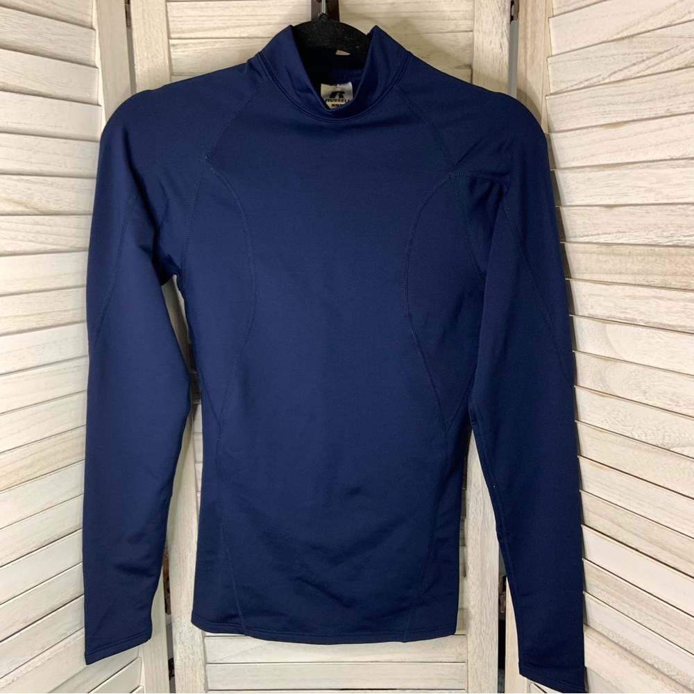 Russell Athletic Navy Blue Mock Neck Long Sleeve Fitted Compression Top M